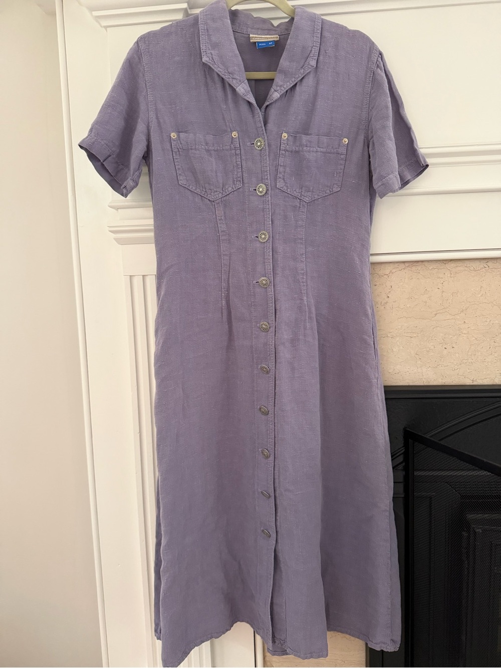 Coldwater Creek Vintage Linen Button-Front Lavender 90s Short-Sleeve Dress